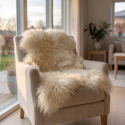 Isländskt fårskinn | Långhårigt | Naturliga färger | 100-110 cm Beige / Vit