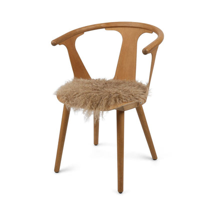 Stolsdyna rund | Fårskinn | Lång lockig lugg | D34 cm Sand 