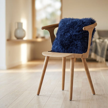 Fårskinnskudde | Lång lugg | 40x40 cm | 28x56 cm Marinblå