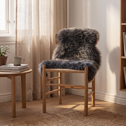 Fårskinn | Nya Zealand | 90 cm | Lång Lugg | Premium Kolgrå