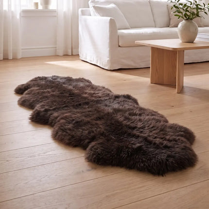 Fårskinnsfäll | Dubbel | Lång lugg | 170x60 cm Choklad
